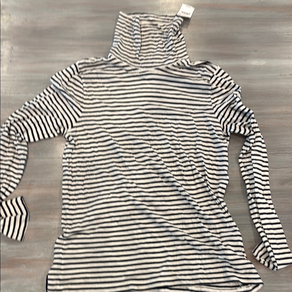 Striped Navy & White Turtleneck Long-Sleeve Top